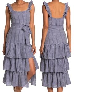 Likely Charlotte Blue/White Gingham Tiered Midi Sun Dress